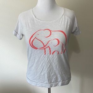 HUE Medium White Short Sleeve Tee with Neon Orange Elephants